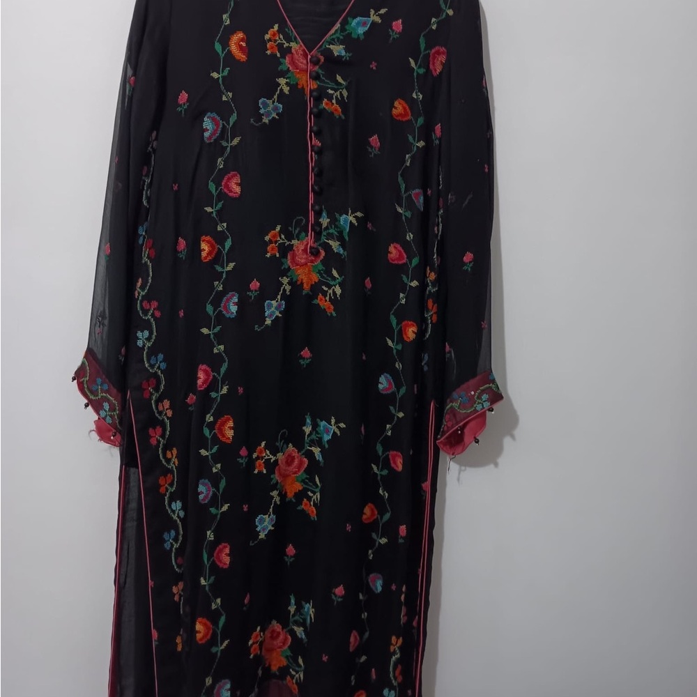 Floral Embroidered Black Dress